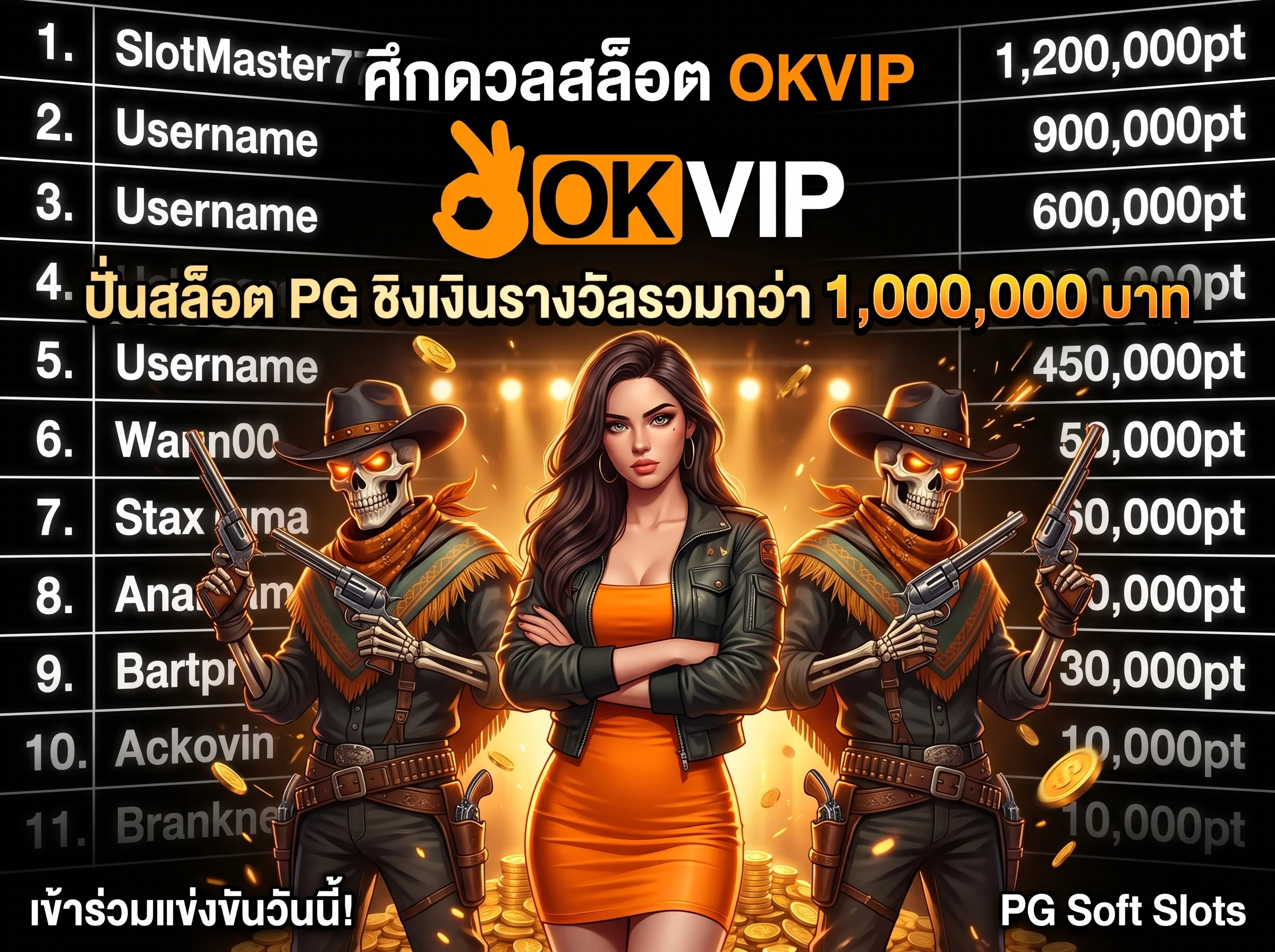 ทัวร์นาเมนต์สล็อต OKVIP PG แข่งขันปั่นสล็อตชิงเงินรางวัลหลักล้าน OKVIP Slot